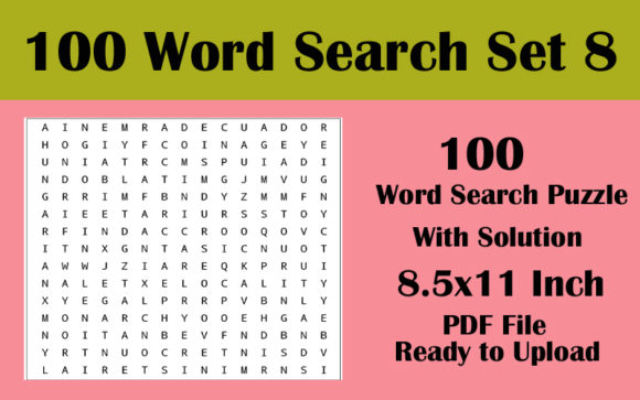 8.5x11 100 Word Search Puzzle Volume 8: A Production-Ready Asset for KDP Publishers